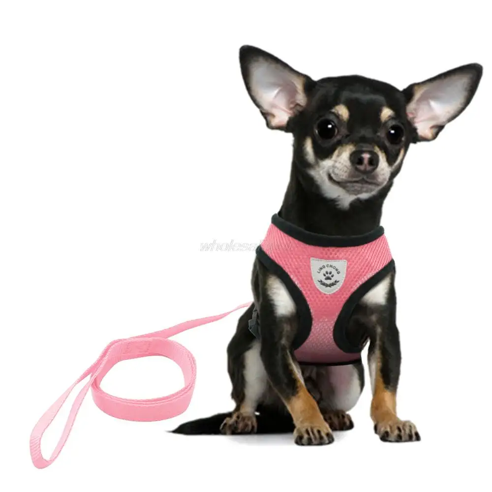 Breathable Mesh Small Dog Pet Harness and Leash Set Puppy Vest Pink Red Blue Black For Chihuahua 24