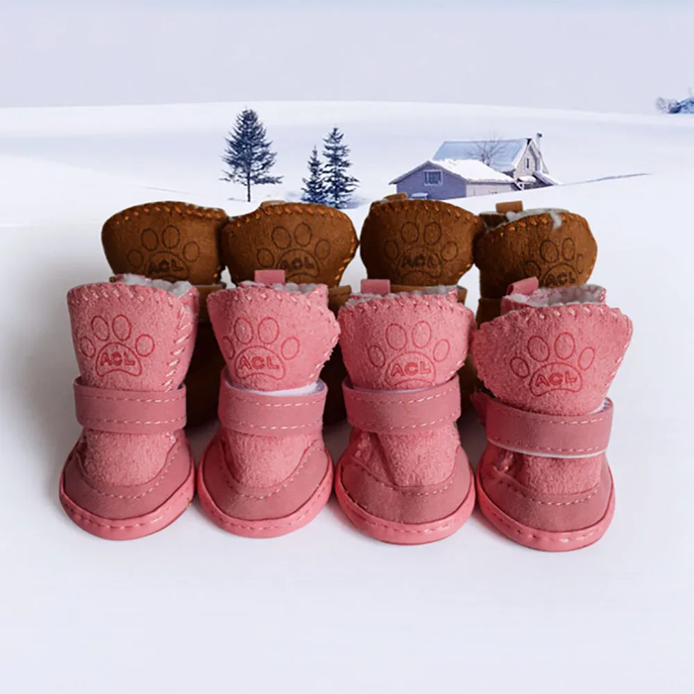 4pCS/Set 2Colors Thick Pet Dog Shoes Snow Boots Anti skid Puppy Autumn
