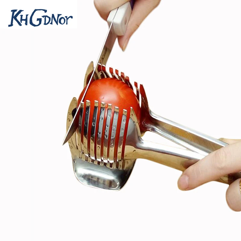 KHGDNOR Stainless Steel Tomato Lemon Slicer Cutter Onion Lime Holder