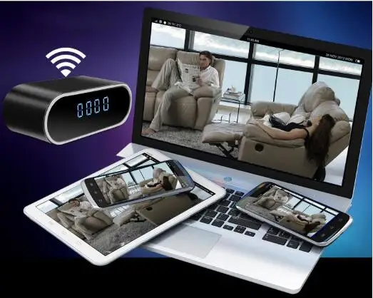 

HD 1080P Wifi Wireless Mini Camera Clock Smart Mirror Clock IP Night Vision Two-Way Audio Motion Detection Colorful LED Light