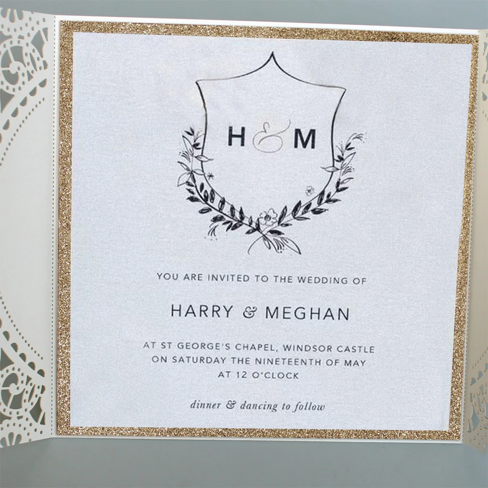  Lace Wedding Invitations Customized Invitations Unique Invitation Cards with Gold Liner - Set of 50 - 32877960232