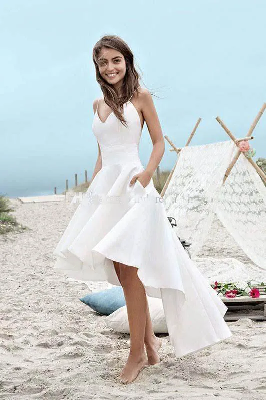 Affordable Cheap China White Ivory Spaghetti Straps Beach Wedding