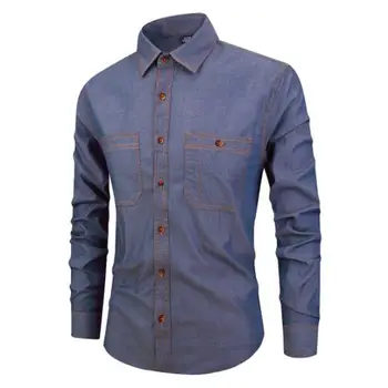 

2019 Spring Autumn High Quality Denim Shirt Men Casual Long Sleeve Fit Slim Male Shirt chemise homme Cotton Hombre Blouse Tops