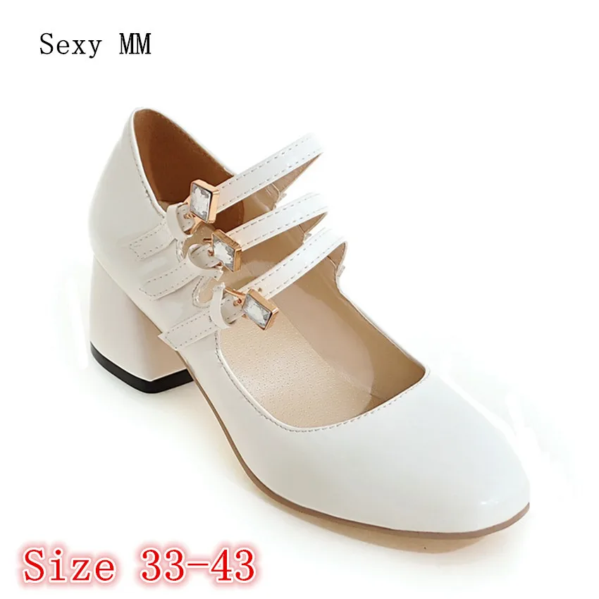 

Woman Square High Heels Women Pumps Low Heel Mary Janes Office Shoes Ladies Kitten Heels High Quality Plus Size 33- 40 41 42 43
