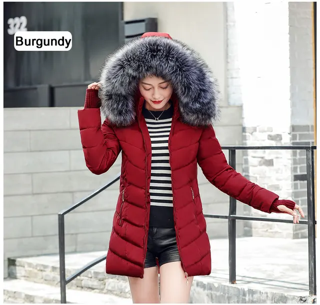 womens winter jackets and coats 2018 Parkas for women 4 Colors Wadded Jackets warm Outwear With a Hood Large Faux Fur Collar -