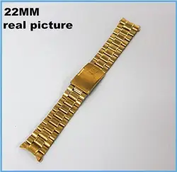 Оптовая продажа 10 шт./лот Высокое качество 22 мм часы группа Твердые Нержавеющая сталь ремешок цвет золотистый