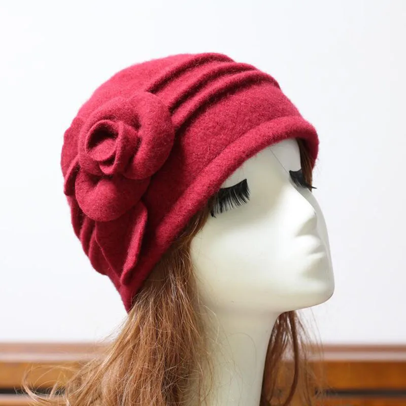Новые женские шляпы чистой шерсти купол зимние шапки для женщин Цветочный повседневные брендовые теплые Леди Осень Floppy мягкие для девочек шляпы