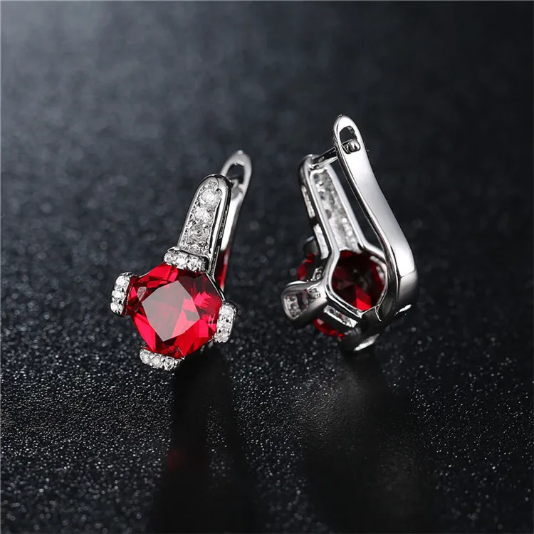 

Bilincolor fashion blue and red two pairs zircon stud earring with english lock earrings red