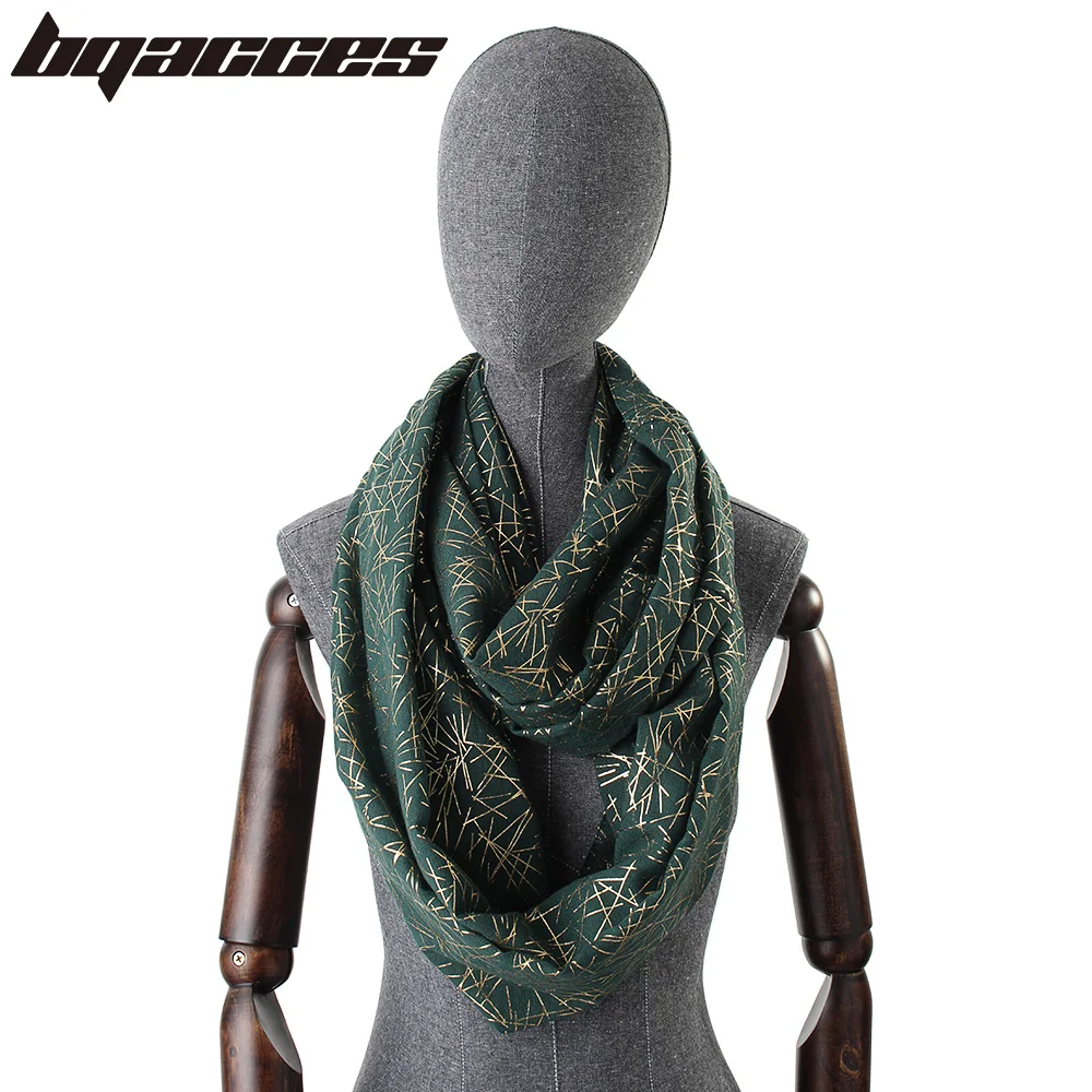 

[BQACCES] Fashion Geometric Stripe Foil Print Infinity Scarf Women Cotton Snood Circle Scarf Neck Cowl Collar Lady New Hijab