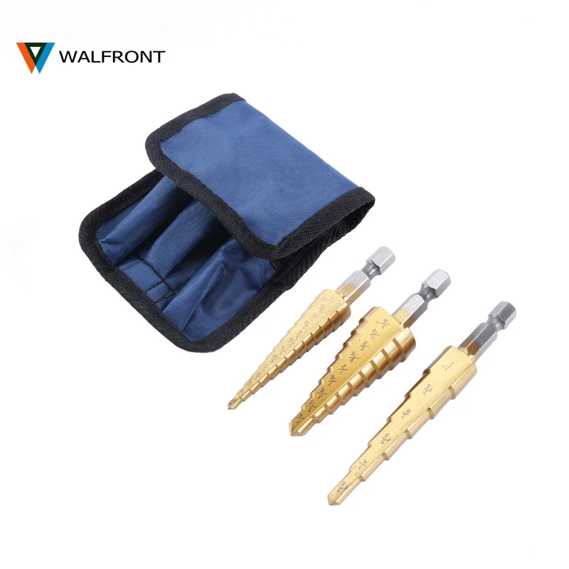 

3Pcs Small HSS broca escalonada para metal Step Titanium Cone Drill Hole Cutter Bit Set Tool Metal Countersink broca madeira