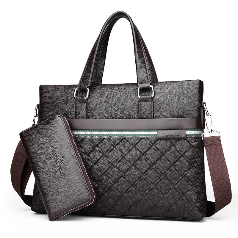 

2018 Men's Handbag With New Male Package Rhombus Leather Single Shoulder Crosses Business Computer Bag