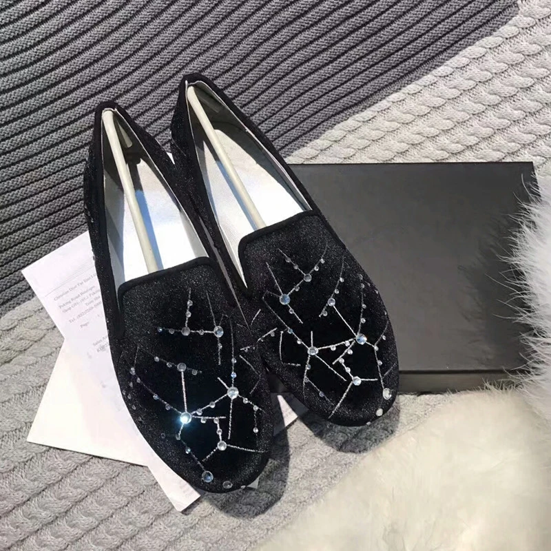 

2018 Hot Spring Autumn Shoes Woman Crystal Flock Loafers Round Toe Shallow Cozy Flats Design Brand Woman Flats Zapatos Mujer