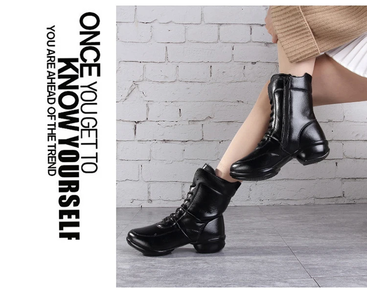 Brand New Genuine Leather Boots For Women Casual Shoes Square Heel Winter Shoes Woman Ankle Boots Botas Dance Shoes Black XZ65 (24)
