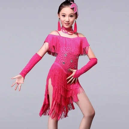 

120~155 cm kid girls Latin dress Rumba Samba Salsa with milk fiber free shipping #72118