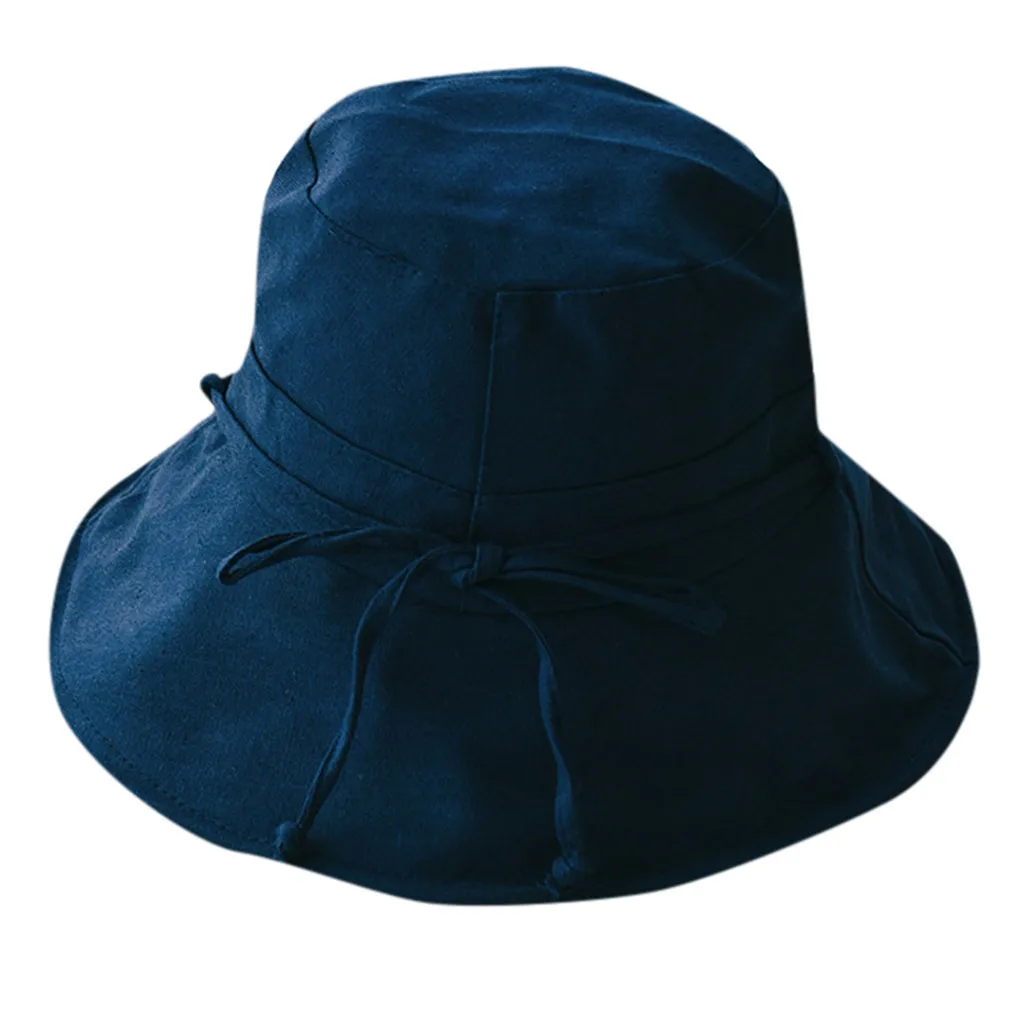 Женская однотонная шляпа-ведро с бантом, выходная шляпа для путешествий, хлопковая льняная Солнцезащитная шляпа, складная летняя Czapka Z Daszkiem# BL5 - Цвет: Синий