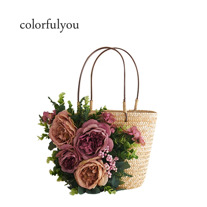 

2019 NEW Flowers women Bag Summer Beach ladies Handbag Causal Straw Woven Shoulder Bags small Purse Pouches Bolsa travel Bags