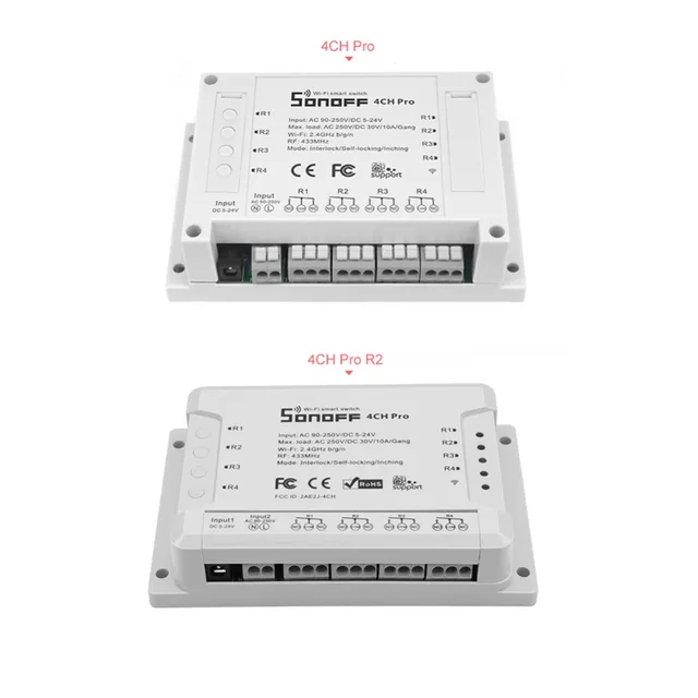 Sonoff 4CH Pro R2 Smart Home RF Light 4 Gang 3 Working Modes Inching Interlock  Home Automation Control WIFI Smart Switch