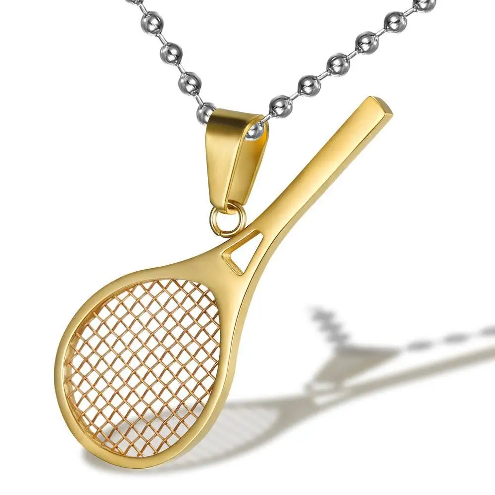 Cute Sport Stainless Steel Tennis Racket Pendants Necklaces for Women