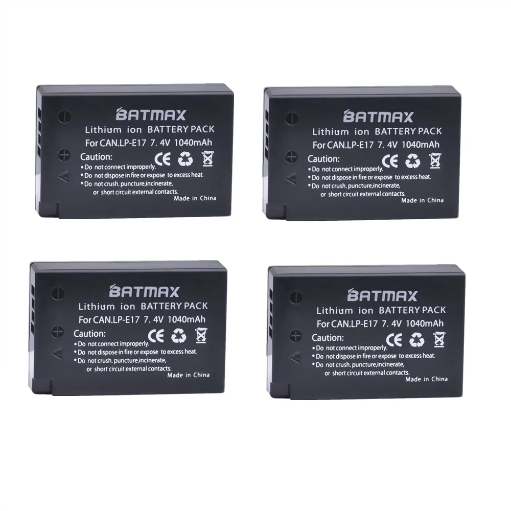 4 шт. аккумуляторы Batmax 1040 мАч с двумя USB портами для Canon EOS T6i 750D T6s 760D 800D M3 M5 8000D