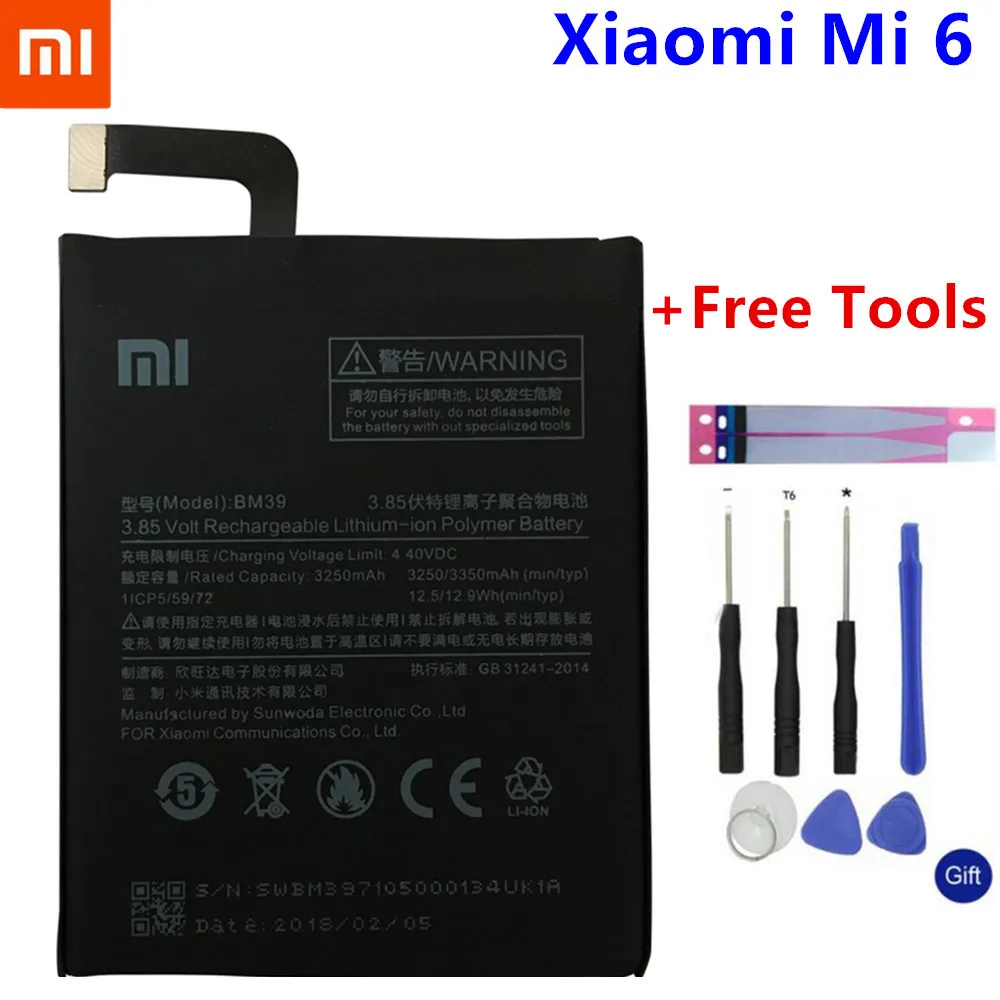 

Xiao Mi Original Phone Battery BM39 For Xiaomi Mi 6 Mi6 3250mAh High Capacity Replacement Battery Free Tools Retail Package