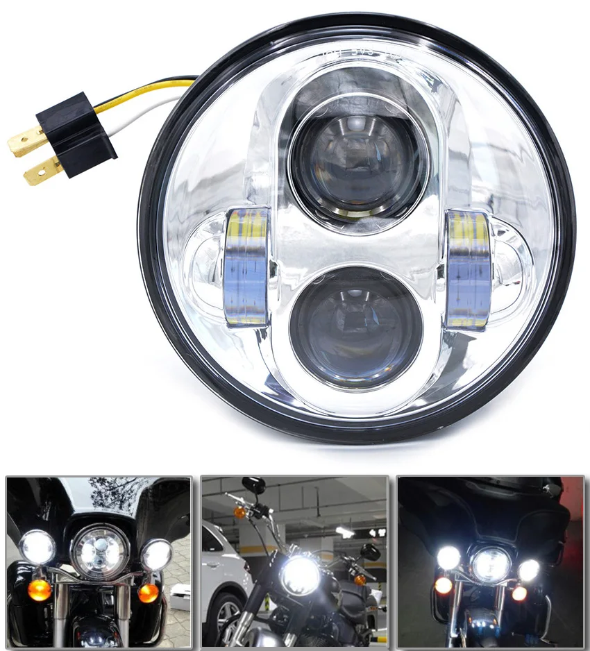 

5.75" Round CREE Headlight Motorcycle Projector H4 Hi-Lo HID LED Front Driving Headlamp Head Light For Harley