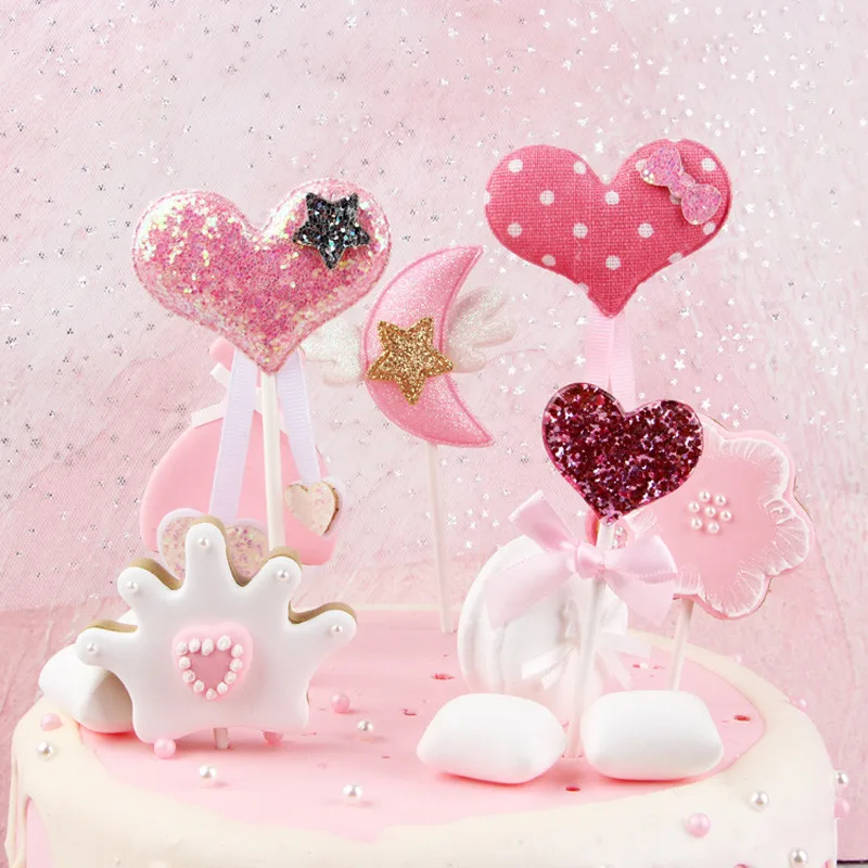 6Pcs Cartoon Star Moon Heart Cake Topper Birthday Cake Decoration Baby Shower Kids Birthday Party Wedding Favor Supplies DT81 (3)