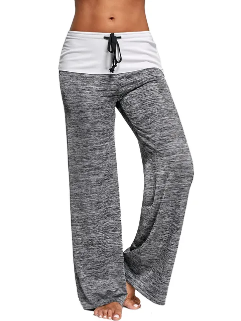 Women Autumn Loose Workout Pants Exercise Trousers Women Foldover Wide ...