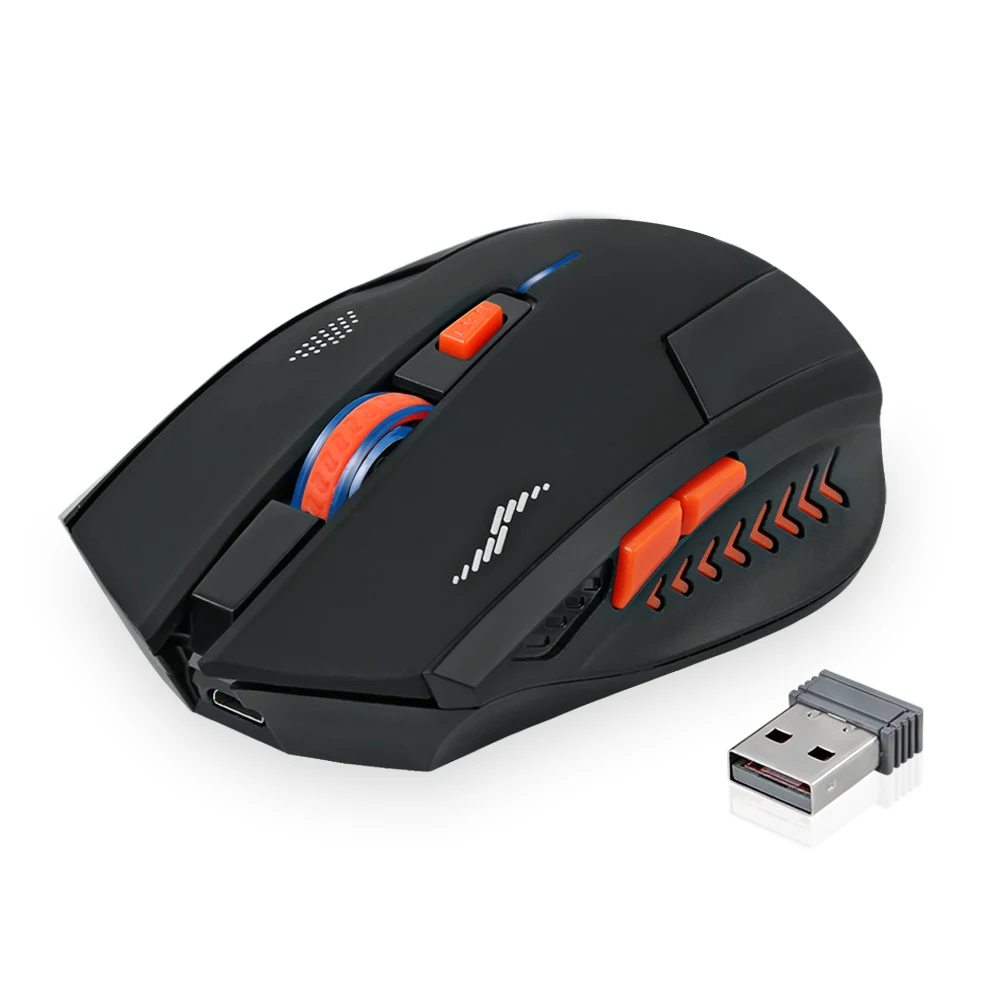

Rechargeable Wireless Mouse 2.4G Slient Button Computer 2400DPI Gaming Mouse Built-in Battery with Charging Cable For PC Laptop