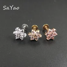 SaYao 1 peça 6mm Comprimento 16G Lip Anel Labret Brinco Prego Zircon Rose Flor Osso Barbell Tragus Helix orelha Piercing Jóias Corpo(China)