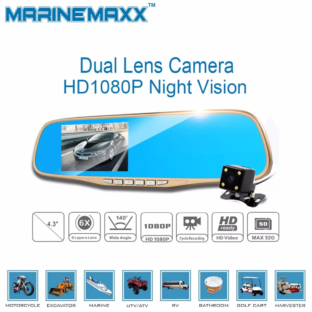  New 4.3inch Car DVR mirror with rearview camera Video recorder DVR with two cameras full hd 1080P dual lens dashcam black box 