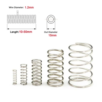 

10Pcs Compression Spring 304 Stainless Steel Non-corrosive Tension Spring Wire Dia 1.2mm Outer Dia 15mm Length 10mm-50mm