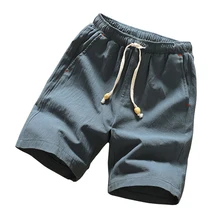 Летние мужские повседневные шорты Молодежные свободные удобный дышащий хлопок льняные шорты однотонные Белые пляжные шорты мужские бермуды M-5XL