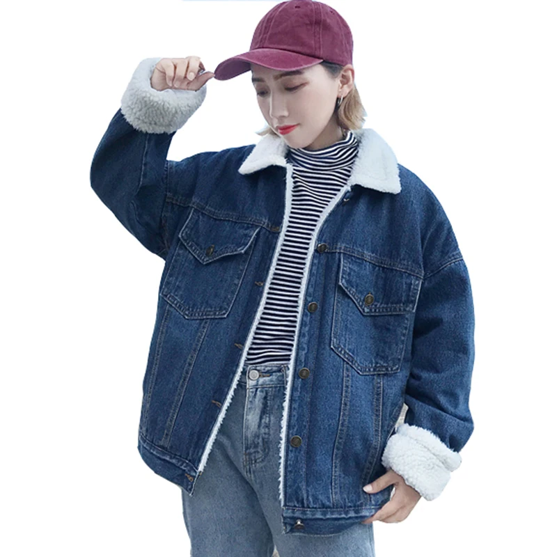 Blue Survêtement Manches Bleu À Femmes Qh1134 Veste Longues Printemps Manteau Denim Plus Denims light Cachemire Hiver Automne Femelle Jean Épais En xYa0qRAwU
