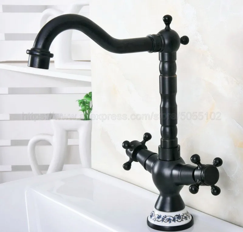 Basin Faucets Oil Rubbed Bronze Bathroom Sink Faucet 360 Degree Swivel Spout Double Cross Handle Bath kitchen Mixer Taps znf644