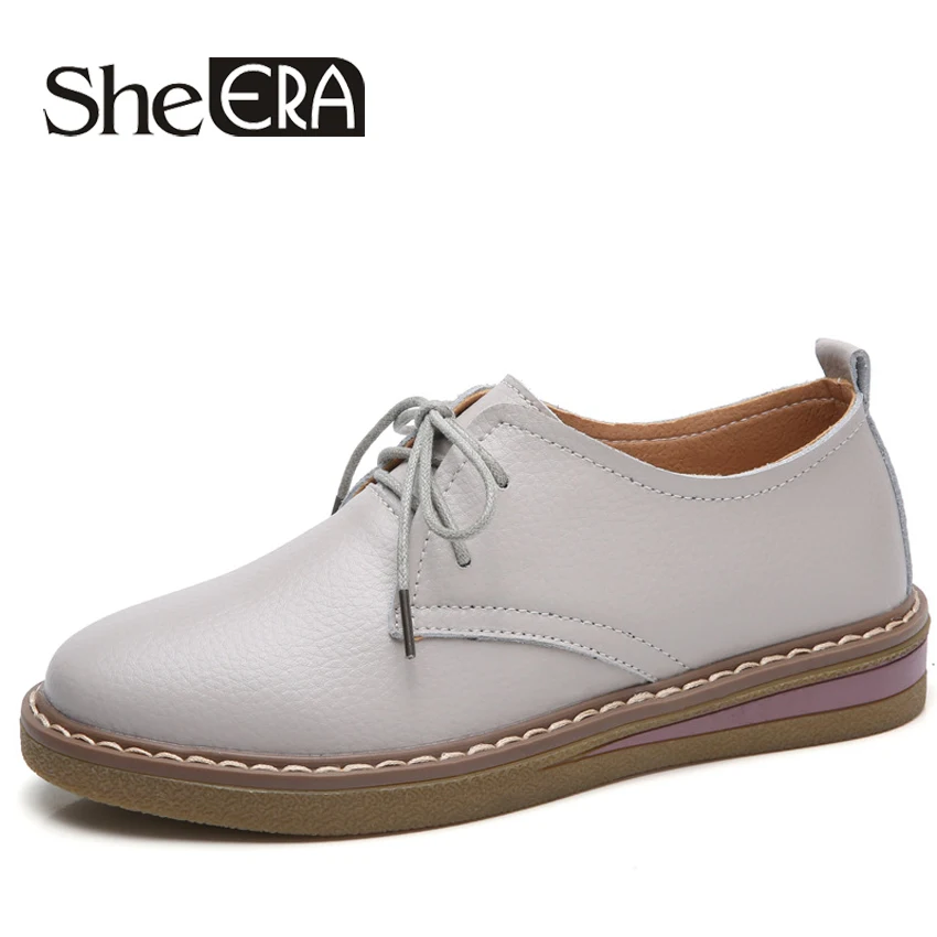 

She Era 2018 Fashion Women Sneakers Oxford Shoes Flats Shoes Women Genuine Leather Lace up Boat Shoes Round toe Flats Moccasins