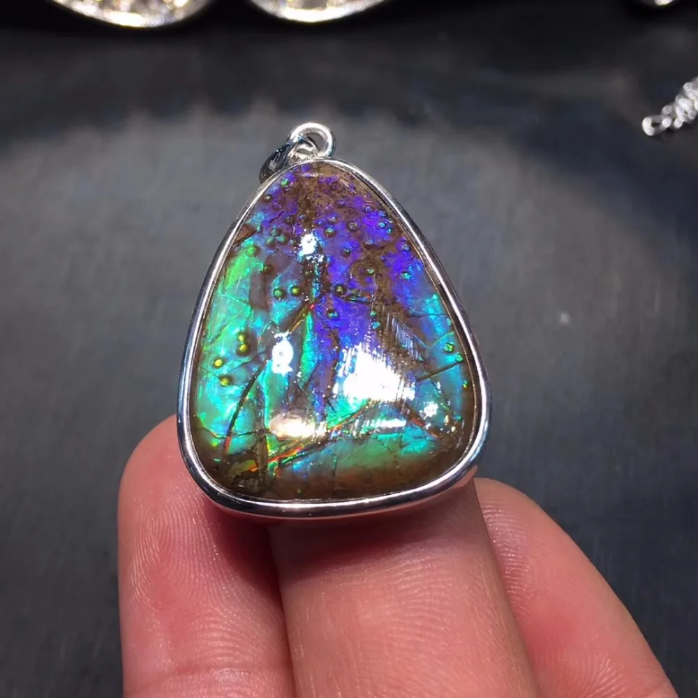 

Fine Jewelry Real 925 Steling Silver s925 100% Natural Ammonite Ammolite Stone Gemstone Female Pendant Necklaces Christmas Gift