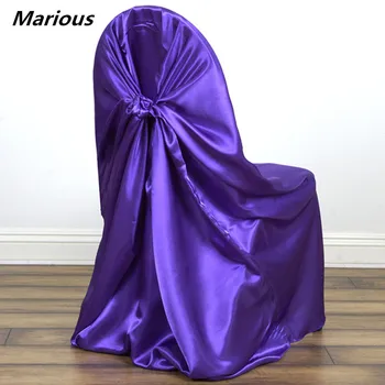 

White /gold/purple self tie universal smooth satin chair cover wedding banquet party hotel 100pcs/lot Free Shipping