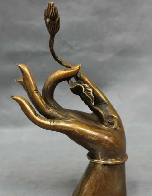 

dr606 8" Chinese Bronze FoShou Tibet Buddhism Lotus Kwan-yin Hand Statue Set Sculpture