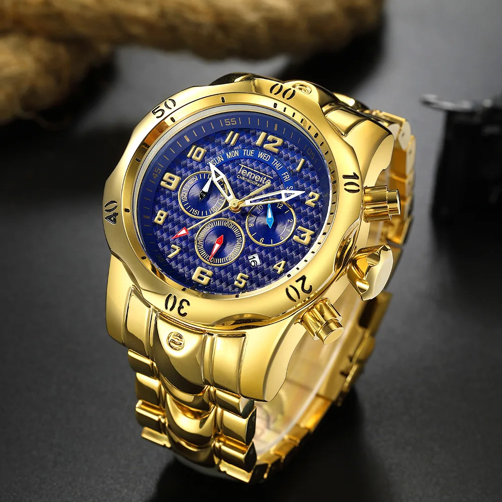 

Large dial TEMEITE brand mens wristwatch luxury quartz steel waterproof man watches Multifunction men's clocks Citizen movement