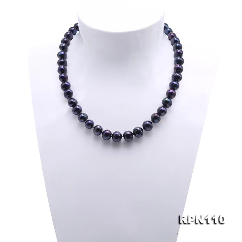 JYX Высокое качество ожерелье 10-11 мм черный круглый настоящий пресноводный жемчуг ожерелья для женщин 18"