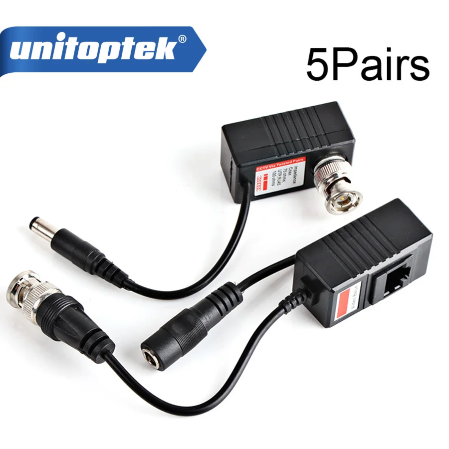 5Pairs Video Balun Transceiver BNC UTP RJ45 Video Balun and Power Over CAT5/5E/6 Cable for CVI/TVI/AHD 720P Camera UP TO 300m
