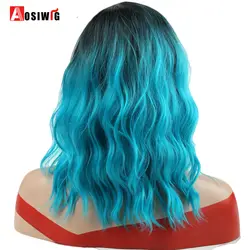 AOSI парик 14 "синтетический Ombre красные, синие розовые парики тепла Resiatant короткие волна воды накладные волосы для афроамериканских для женщин