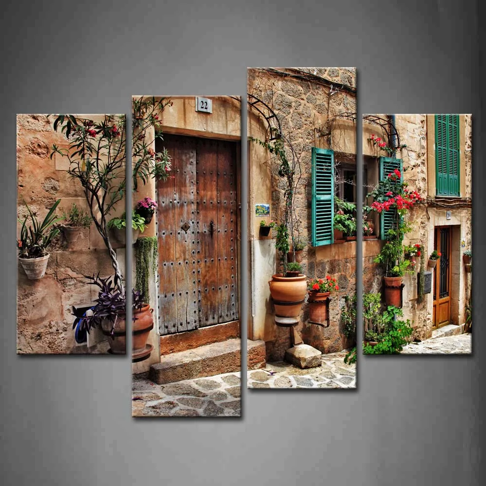 

Framed Wall Art Picture Streets Towns Flower Windows Canvas Print Architecture Poster With Wooden Frame For Decor