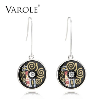 

VAROLE Top Quality Ethnic Bohemia Style Round Crystal Printed Pattern Design Drop Earrings For Women Jewelry Brincos Longos