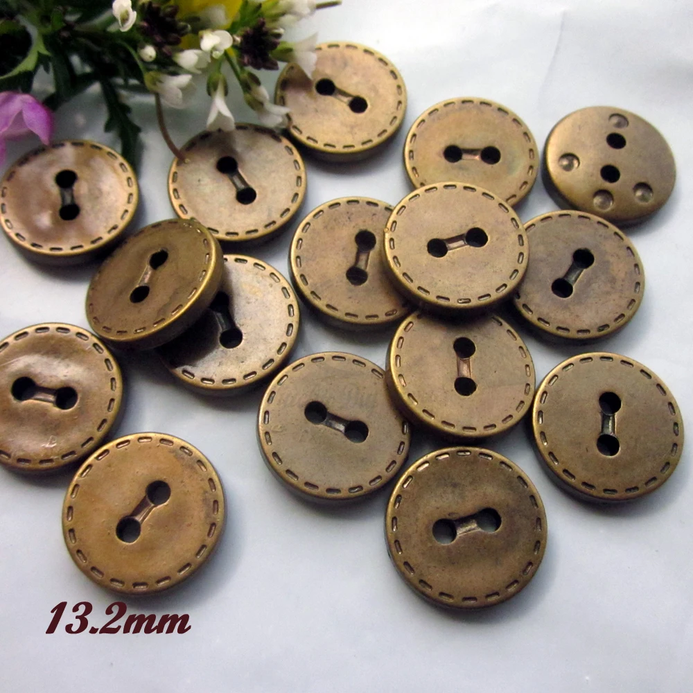 60pcs 13.2mm 2 holes dotted line bronze sewing decorative buttons Craft