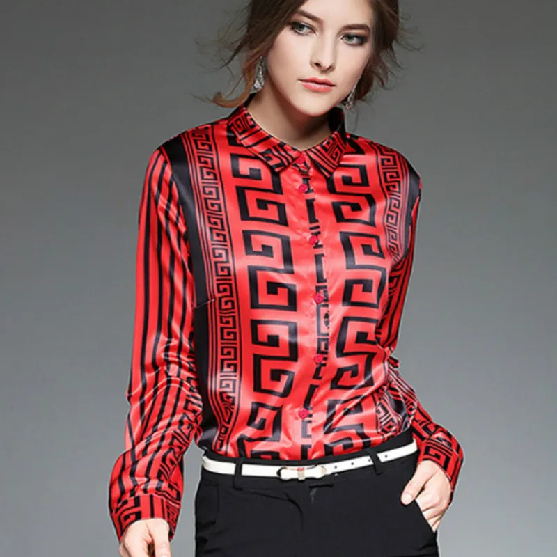 Compare Prices On Silk Blouses For Work- Online Shopping/Buy Low 2016 Autumn Winter long sleeve Vintage print shirts women satin shirts women work wear office silk - Compare Prices On Silk Blouses For Work- Online Shopping/Buy Low