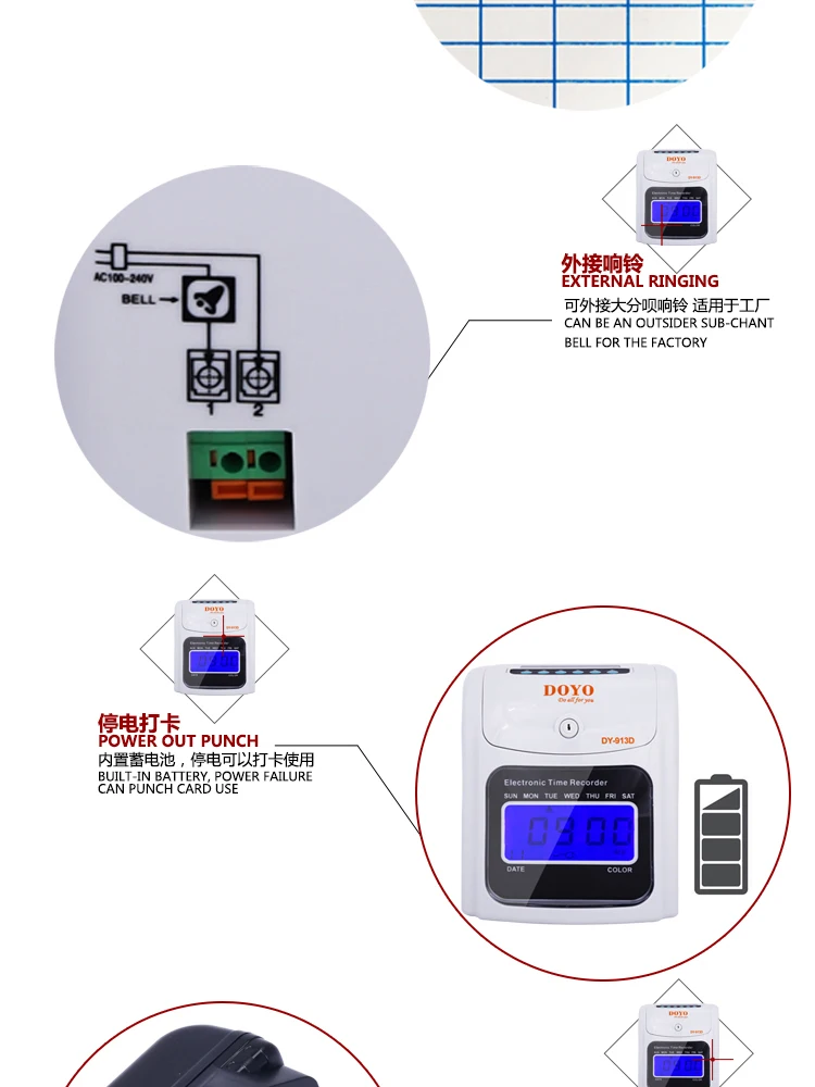 Электронные часы времени английский электронный прибор записи посещаемости со работника трудовая карточка батарея Мощность отключения доступны на английском языке