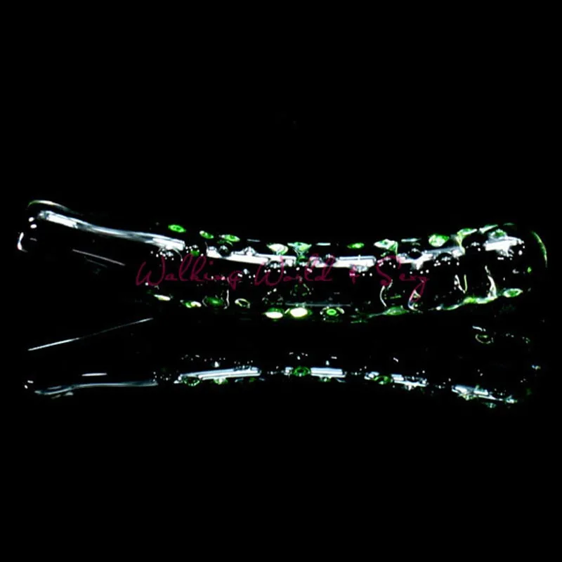 Unisex Green Cucumber Glass Dildo Crystal Penis Stick With Granule G-spot Masturbation Vagina Anal Sex Toys Adult Glass Massager (3)