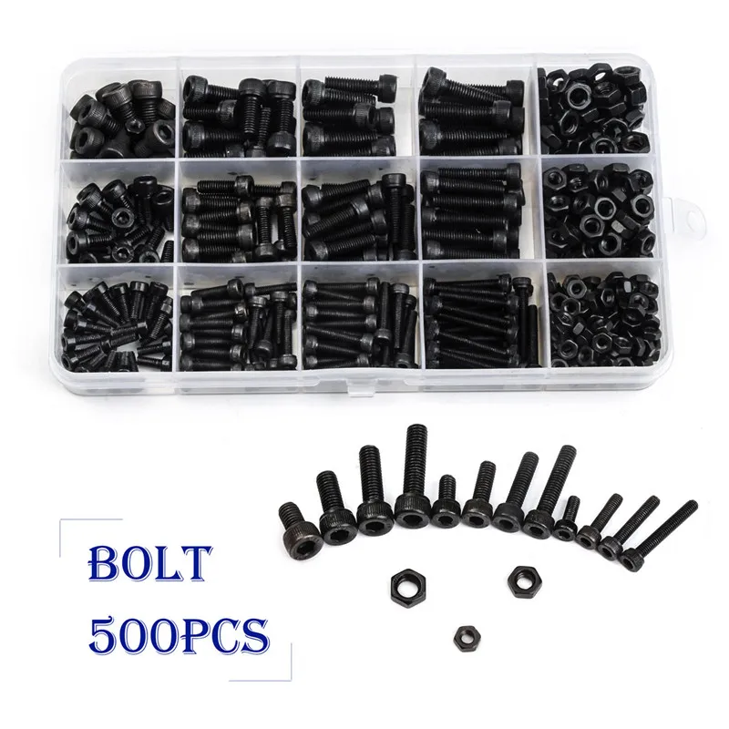 ZENHOSIT Black Carbon-Steel Cylinder Column Hex Hexagon Screw Set 500PCS/Set M3/M4/M5 Furniture Fastener Assorted Kit ZENHOSIT Black Carbon-Steel Cylinder Column Hex Hexagon Screw Set 500PCS/Set M3/M4/M5 Furniture Fastener Assorted Kit