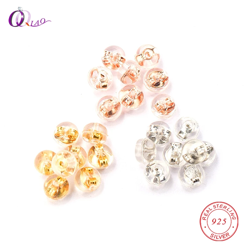 

A pair 5*5*4.5mm 925 sterling Silver Earring Back Stoppers Ear Post Nuts Silicone Ear Studs Back for Earrings Jewelry Findings